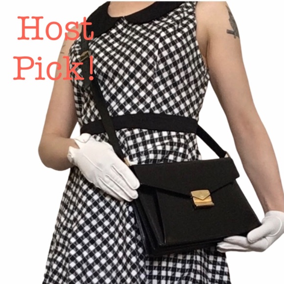 *hp* Vtg Mark Cross 1990s Black Leather Bag Purse - Picture 2 of 16